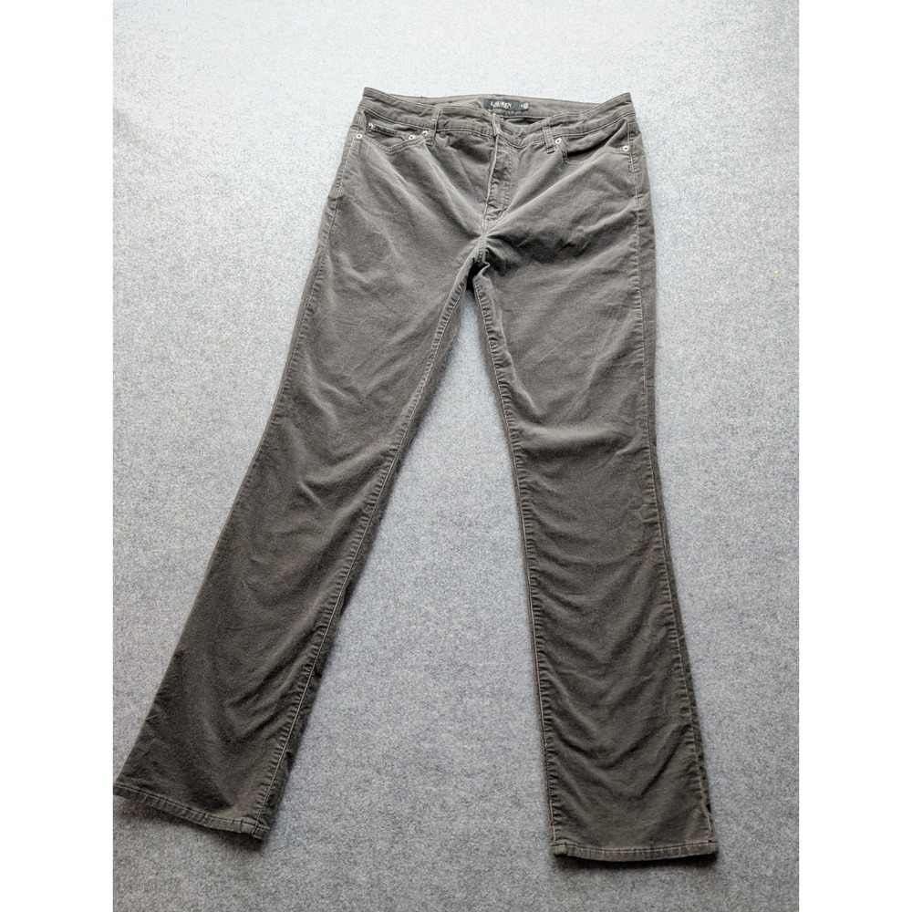 Lauren Ralph Lauren Corduroy Pants Women's 14 Gray Stretch Straight Leg 5-Pocket